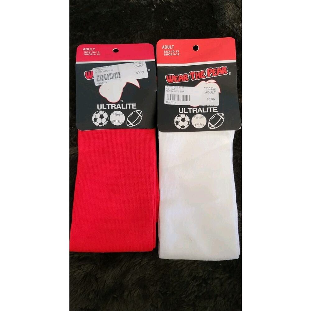 Lot of 2 PEAR SOX Adult Tube Socks Red & White All Sport Athletic Socks New
